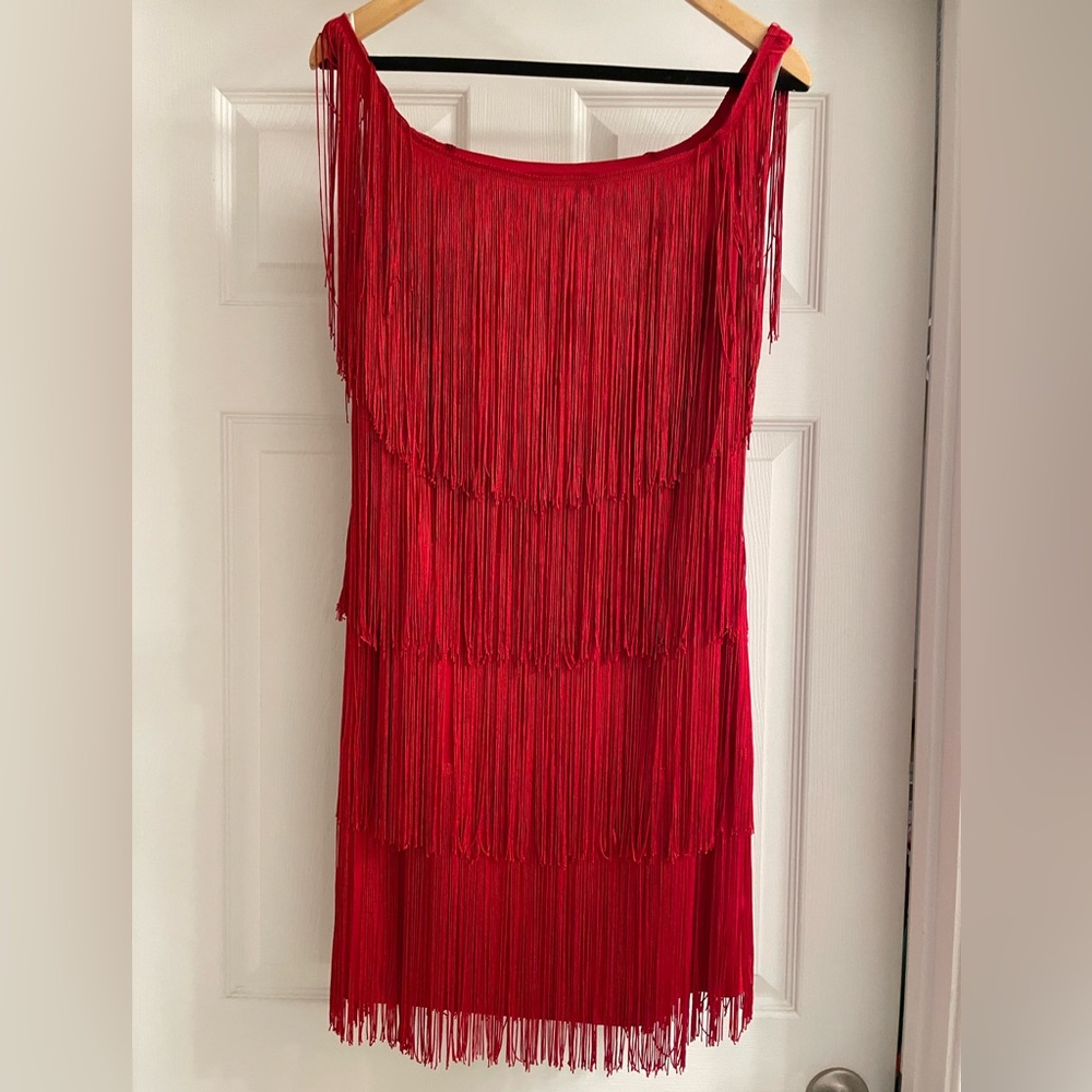 Boston Proper size 6 red fringe dress!